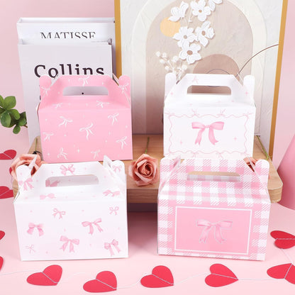 24 Pcs Pink Bow Treat Boxes Bow Goodie Gift Boxes