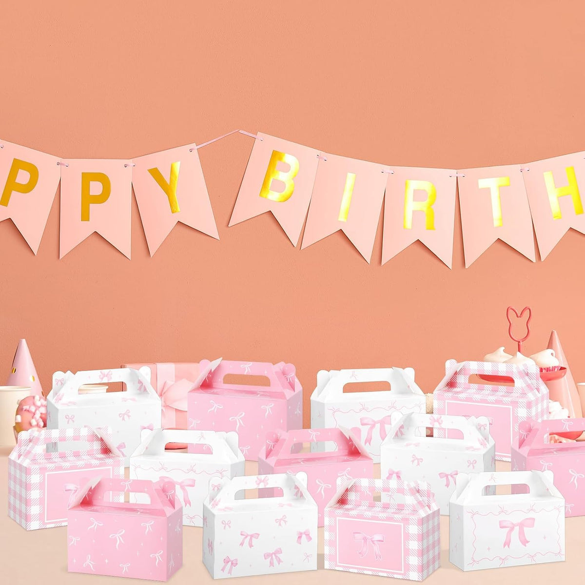 24 Pcs Pink Bow Treat Boxes Bow Goodie Gift Boxes