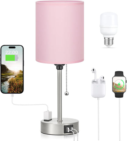 Small Bedside Table Lamp for Bedroom - Desk Lamp with USB Ports for Dorm