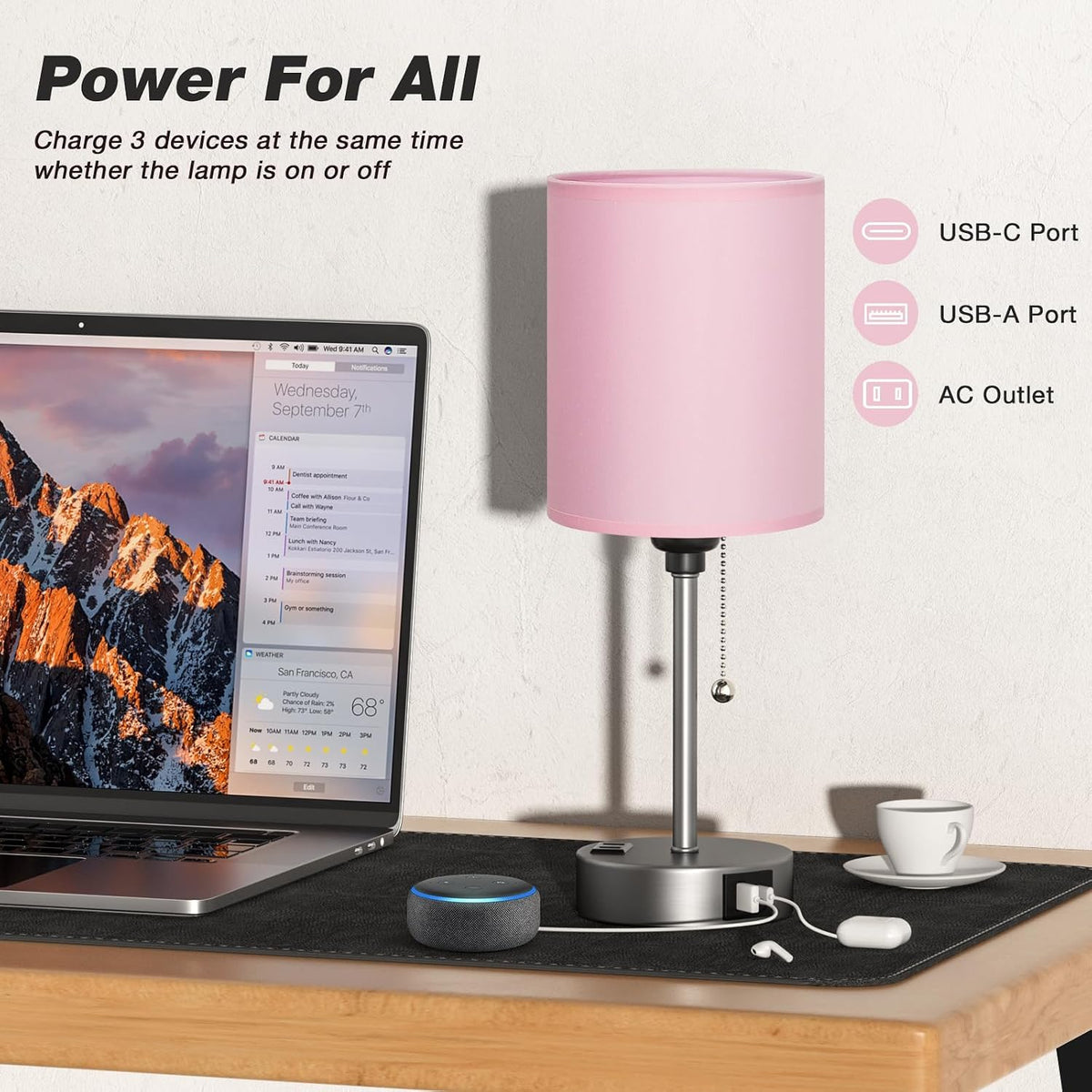 Small Bedside Table Lamp for Bedroom - Desk Lamp with USB Ports for Dorm