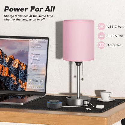Small Bedside Table Lamp for Bedroom - Desk Lamp with USB Ports for Dorm