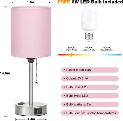 Small Bedside Table Lamp for Bedroom - Desk Lamp with USB Ports for Dorm