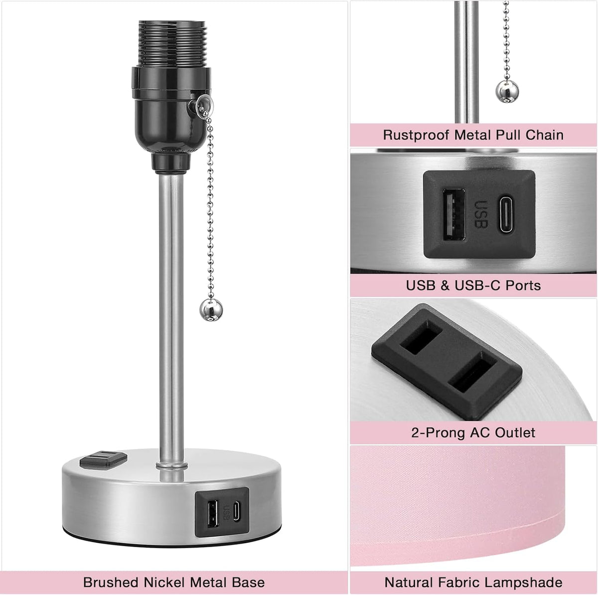 Small Bedside Table Lamp for Bedroom - Desk Lamp with USB Ports for Dorm