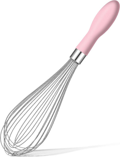 Wire Whisk Stainless Steel, Balloon Whisks for Cooking, Wisk Wisking Tool With Soft Silicone Handle, Thick Durable Whisker for Blending, Beating, Whisking (Pink, 12 inch)