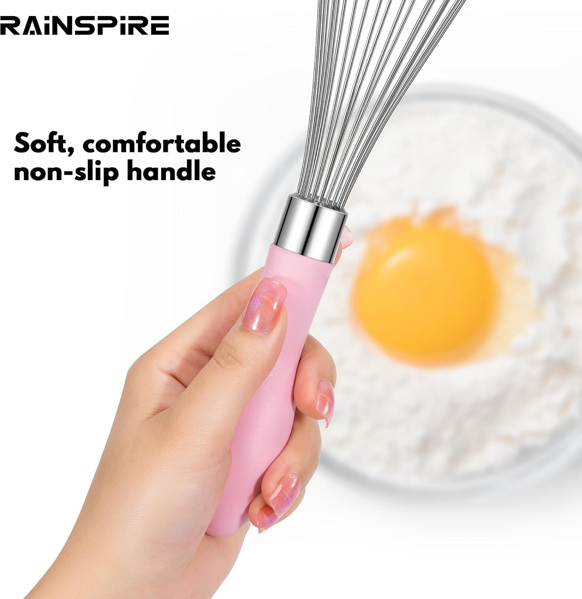 Wire Whisk Stainless Steel, Balloon Whisks for Cooking, Wisk Wisking Tool With Soft Silicone Handle, Thick Durable Whisker for Blending, Beating, Whisking (Pink, 12 inch)