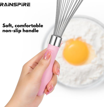 Wire Whisk Stainless Steel, Balloon Whisks for Cooking, Wisk Wisking Tool With Soft Silicone Handle, Thick Durable Whisker for Blending, Beating, Whisking (Pink, 12 inch)