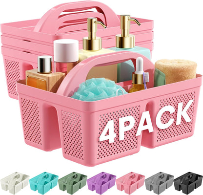 Portable Shower Caddy with Handle - 4 PCS, BPA-free, Pink