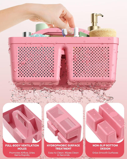 Portable Shower Caddy with Handle - 4 PCS, BPA-free, Pink