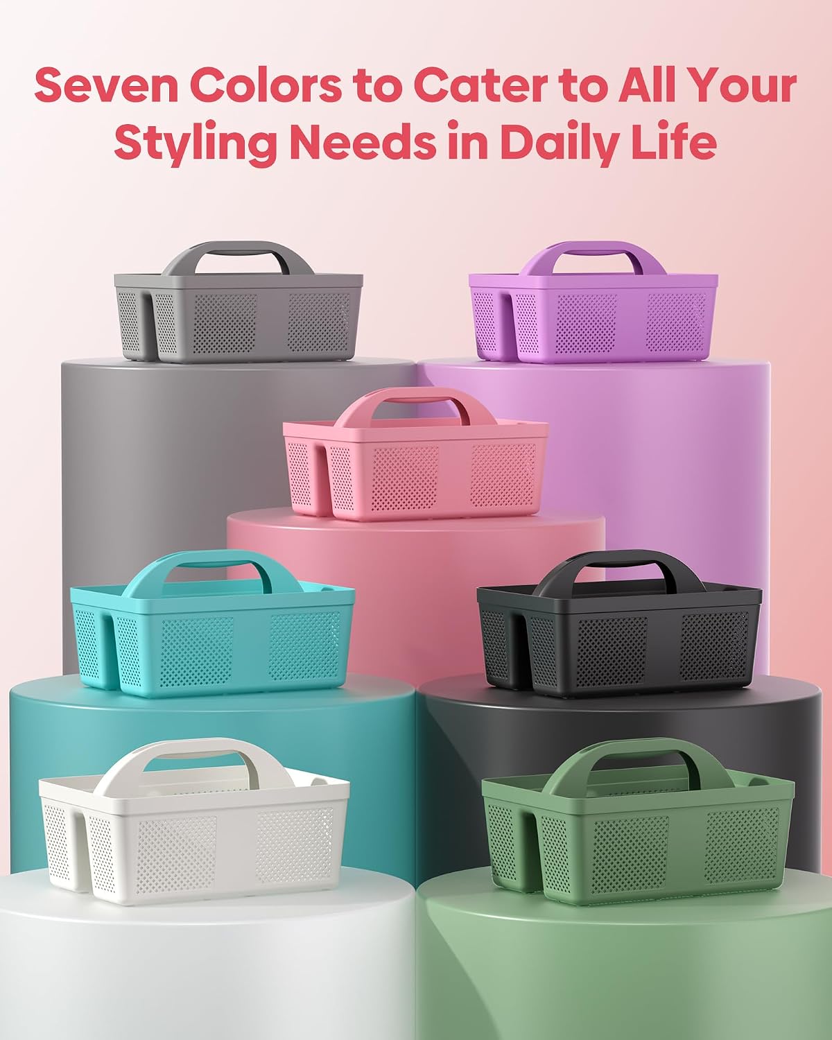 Portable Shower Caddy with Handle - 4 PCS, BPA-free, Pink