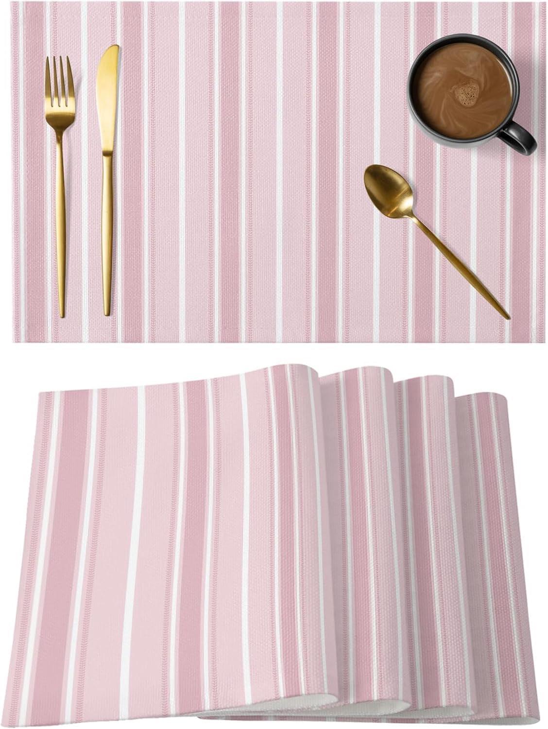 Pink White Striped Placemats Set of 8 Solid Light Pink White Stripes Rustic Minimalist Table Mats Kitchen Dining Home Outdoor Party Table Decoration