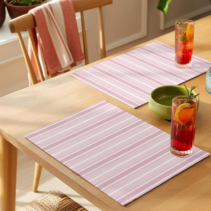 Pink White Striped Placemats Set of 8 Solid Light Pink White Stripes Rustic Minimalist Table Mats Kitchen Dining Home Outdoor Party Table Decoration
