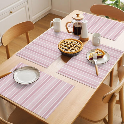 Pink White Striped Placemats Set of 8 Solid Light Pink White Stripes Rustic Minimalist Table Mats Kitchen Dining Home Outdoor Party Table Decoration