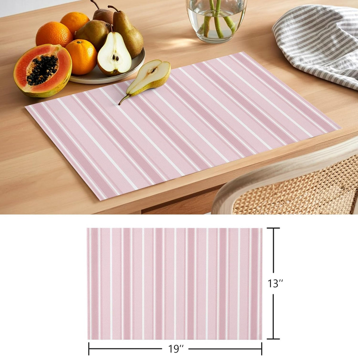Pink White Striped Placemats Set of 8 Solid Light Pink White Stripes Rustic Minimalist Table Mats Kitchen Dining Home Outdoor Party Table Decoration