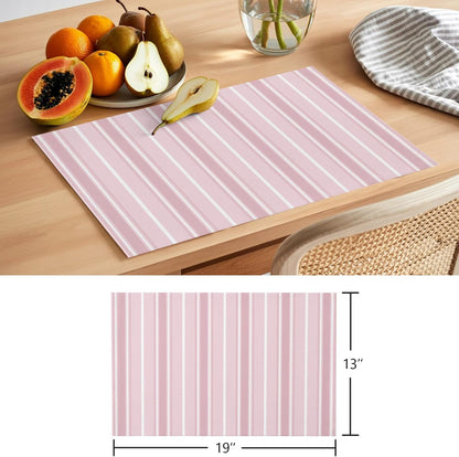 Pink White Striped Placemats Set of 8 Solid Light Pink White Stripes Rustic Minimalist Table Mats Kitchen Dining Home Outdoor Party Table Decoration