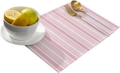 Pink White Striped Placemats Set of 8 Solid Light Pink White Stripes Rustic Minimalist Table Mats Kitchen Dining Home Outdoor Party Table Decoration