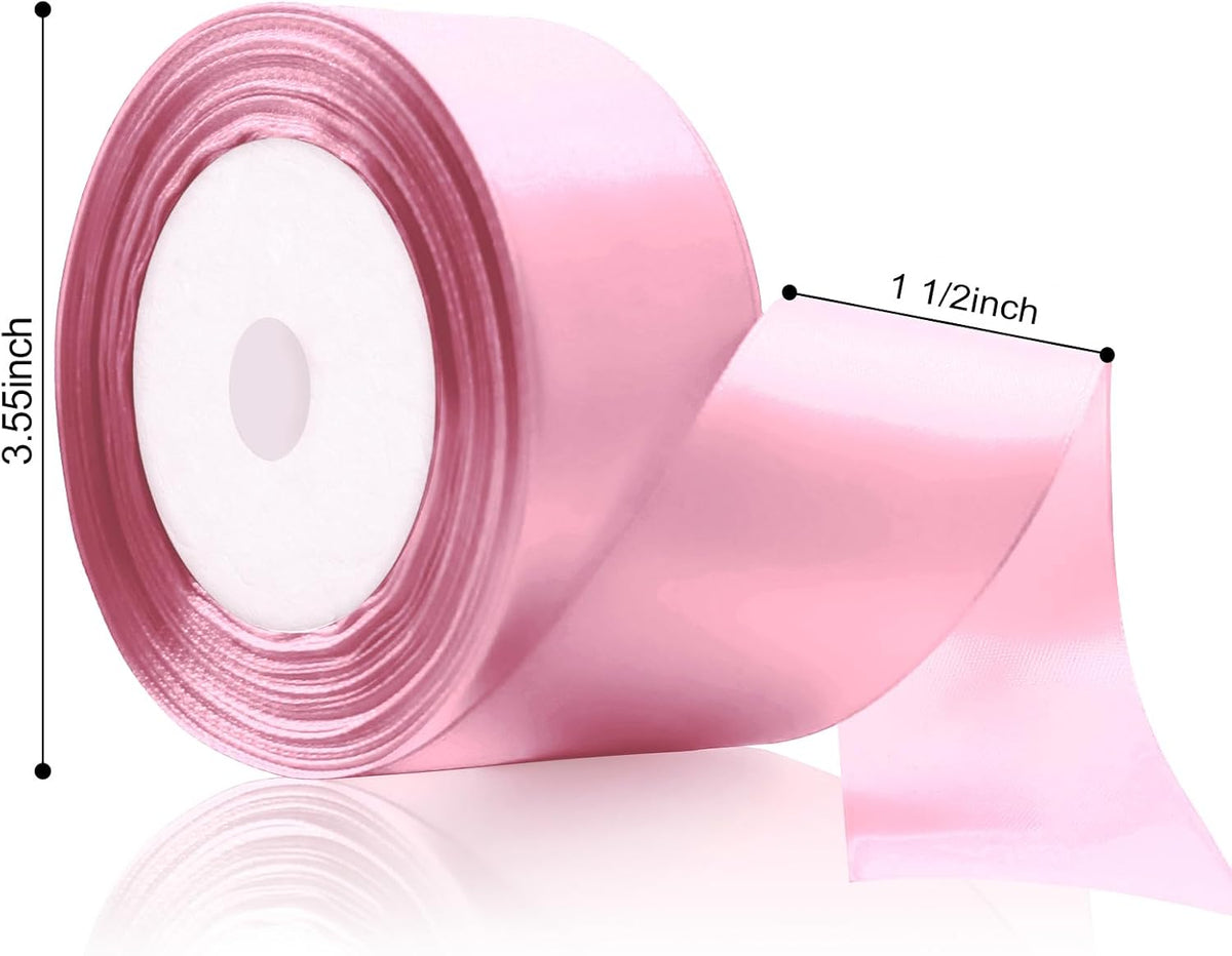 25 Yards 1-1/2" Pink Satin Ribbon for Crafts Gift Wrapping Wedding
