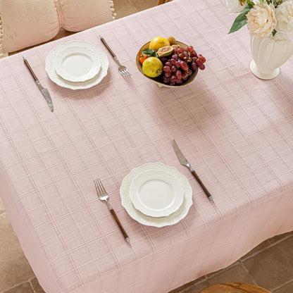 Light Pink Embroidered Grid Tablecloth, Wrinkle Resistant, 60"x60"