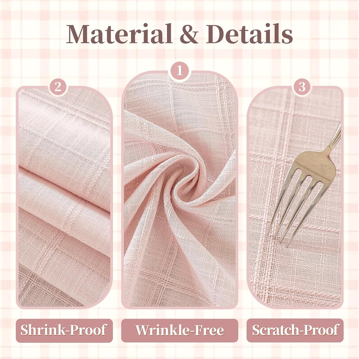 Light Pink Embroidered Grid Tablecloth, Wrinkle Resistant, 60"x60"
