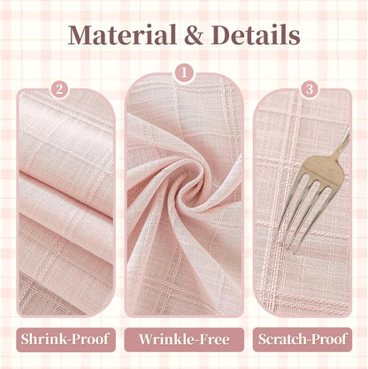 Light Pink Embroidered Grid Tablecloth, Wrinkle Resistant, 60"x60"