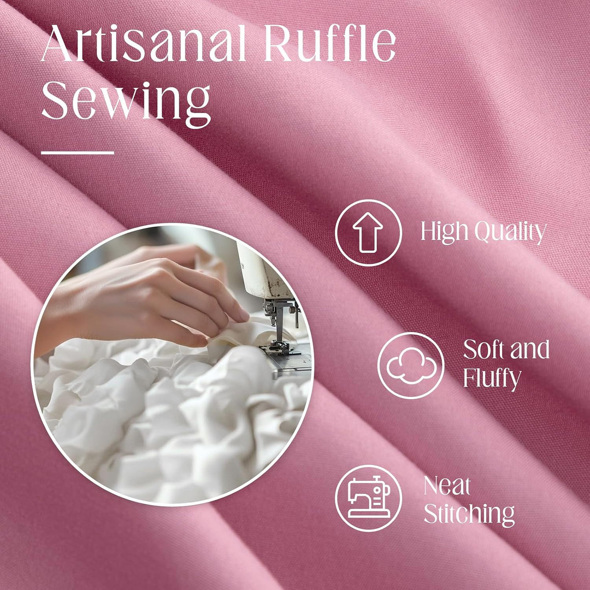 Ruffle Farmhouse Shower Curtain, Pink Vintage Shower Curtains for Bathroom Fabric Cute Rustic Cloth, 72" W X 72" L Inch