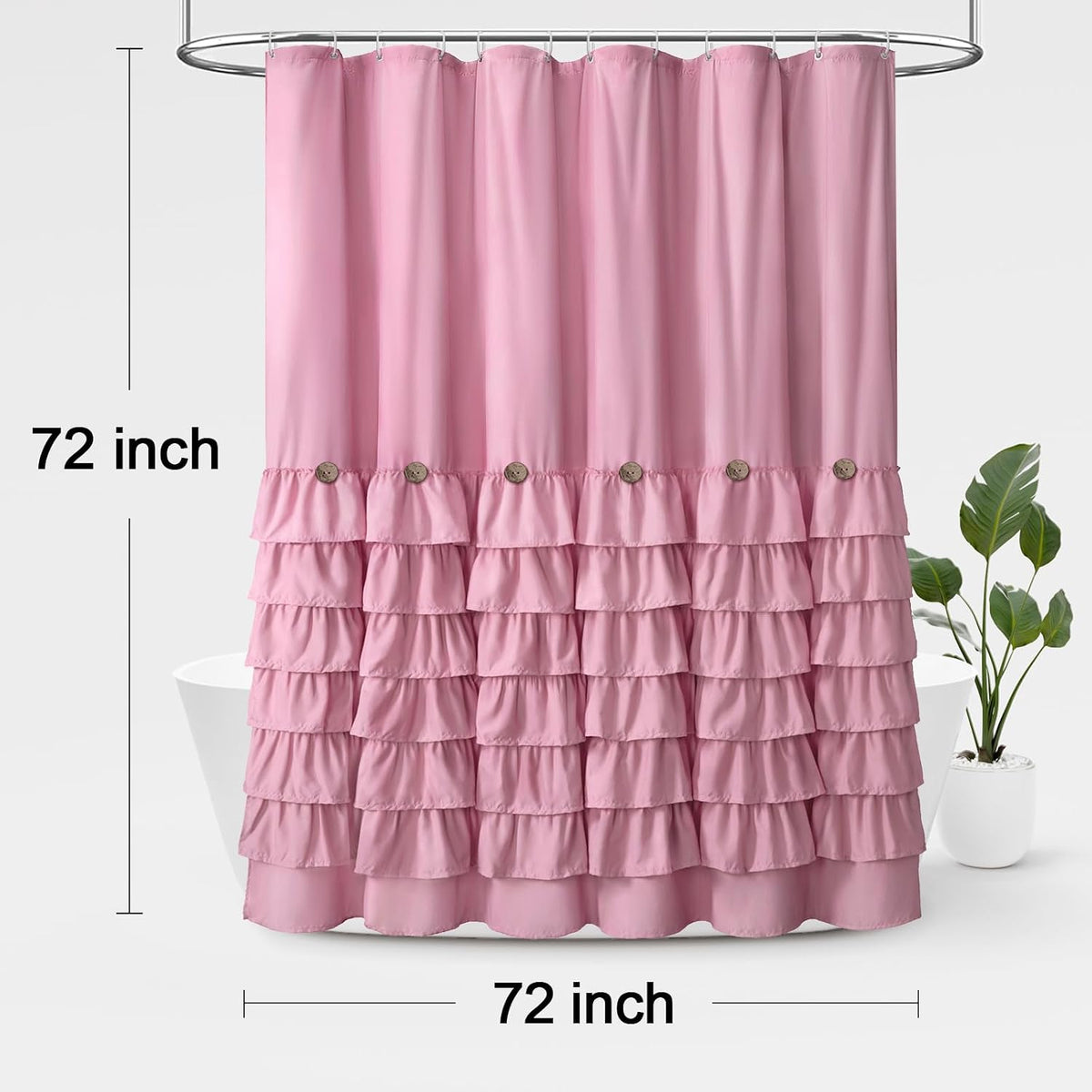 Ruffle Farmhouse Shower Curtain, Pink Vintage Shower Curtains for Bathroom Fabric Cute Rustic Cloth, 72" W X 72" L Inch