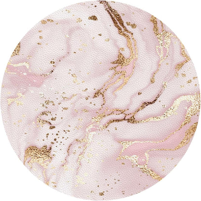 Pink White Marble Drink Coasters for Coffee Table, Portable Non-Slip Leather Gold Glitter Texture Coaster for Kitchen Living Room Office Kinds of Cups Home Decor Bar Round Coasters(Round,6 pcs)