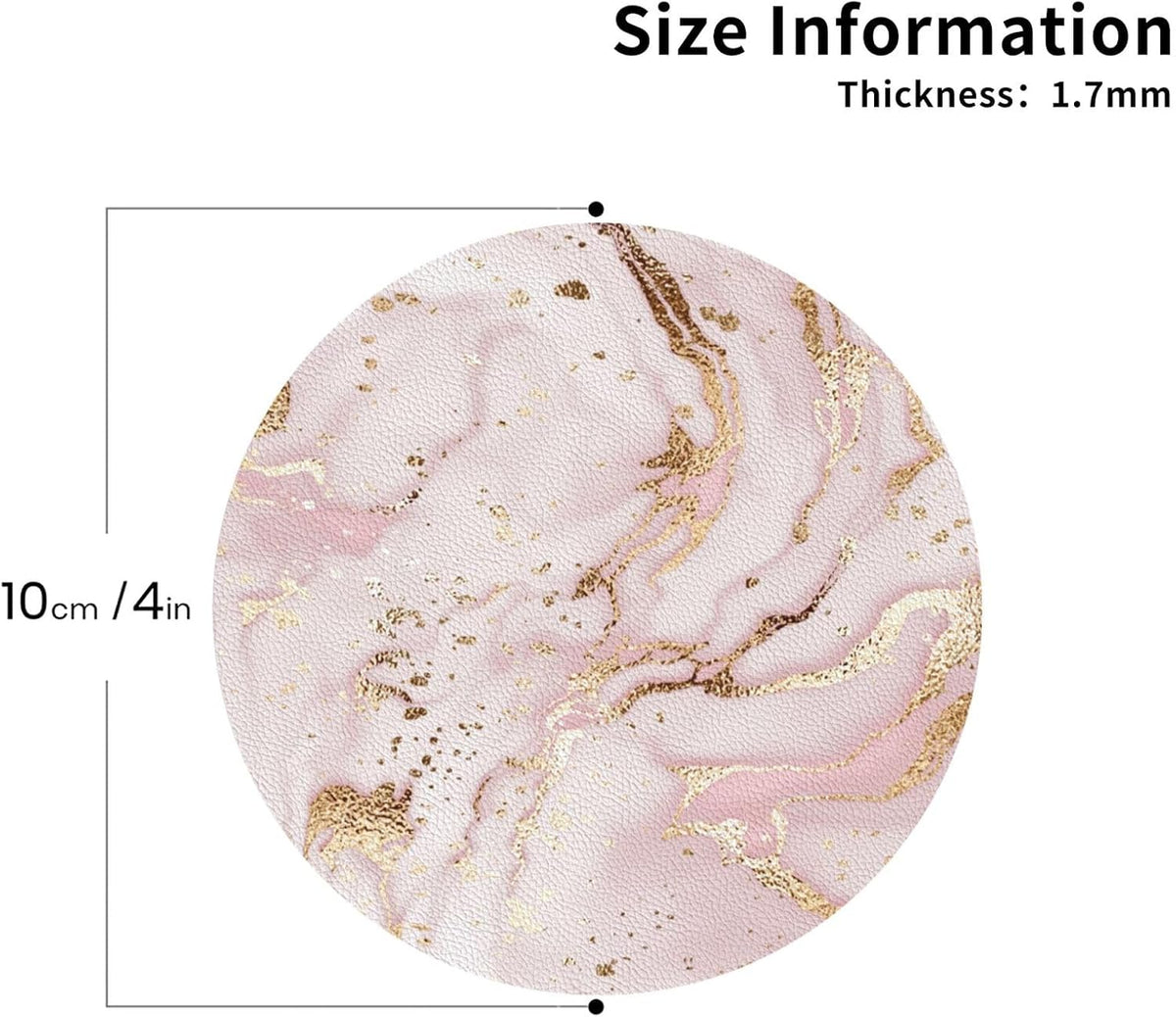 Pink White Marble Drink Coasters for Coffee Table, Portable Non-Slip Leather Gold Glitter Texture Coaster for Kitchen Living Room Office Kinds of Cups Home Decor Bar Round Coasters(Round,6 pcs)