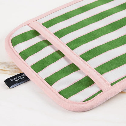 Botanical Stripe Pot Holder 2-Pack Set, 7" x 10", Green/Pink