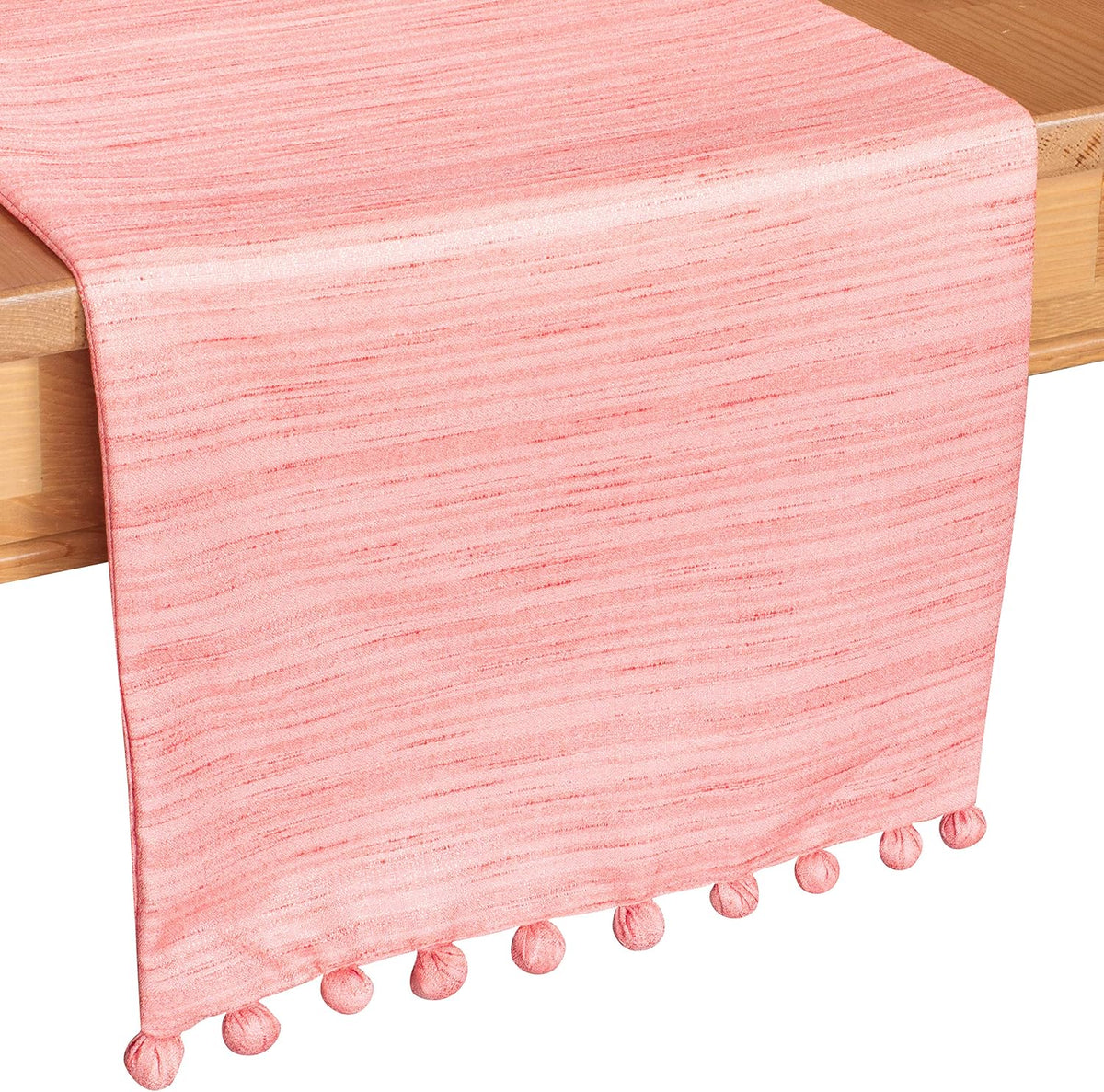 Peach Dining Table Runners (13x72 inch, Pack of 1, Pom Pom Trim) Fabric Lined | Properly Finished, No Fray Edges | for Home, Kitchen, Dining Room, Holiday, Wedding Party Décor