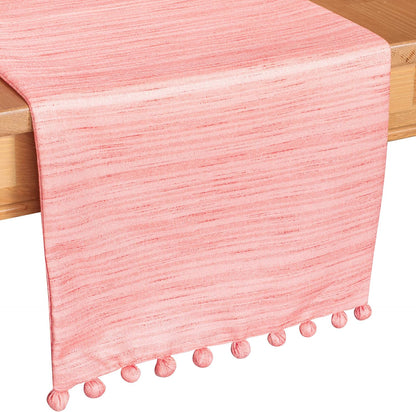 Peach Dining Table Runners (13x72 inch, Pack of 1, Pom Pom Trim) Fabric Lined | Properly Finished, No Fray Edges | for Home, Kitchen, Dining Room, Holiday, Wedding Party Décor