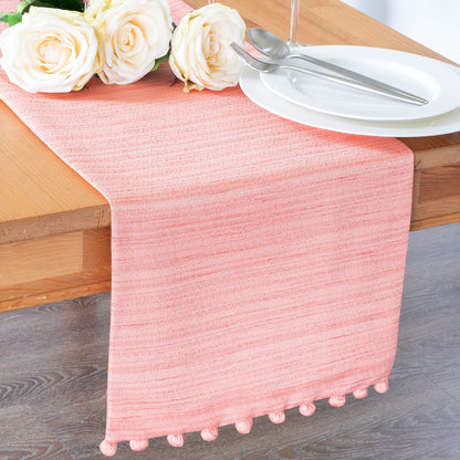 Peach Dining Table Runners (13x72 inch, Pack of 1, Pom Pom Trim) Fabric Lined | Properly Finished, No Fray Edges | for Home, Kitchen, Dining Room, Holiday, Wedding Party Décor