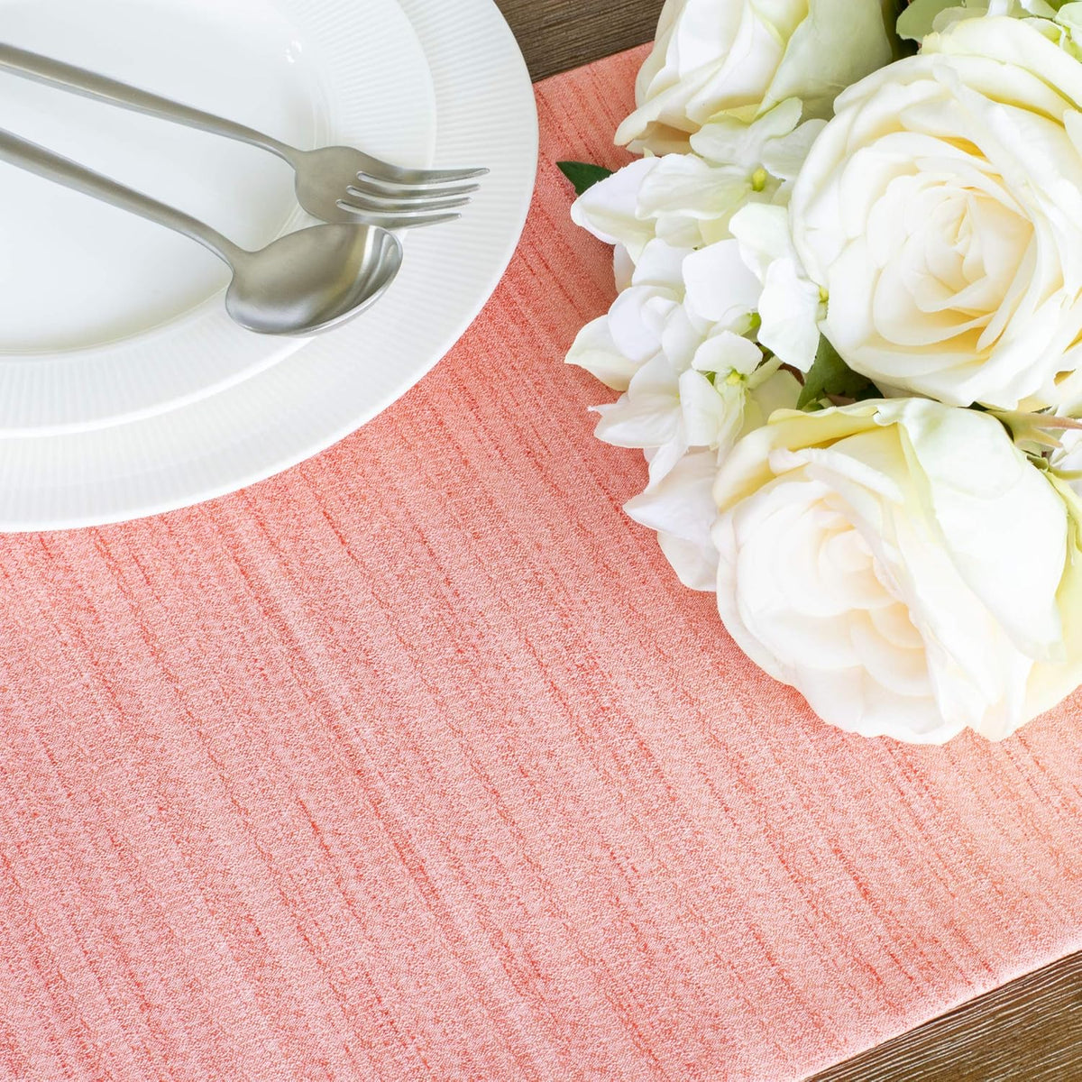 Peach Dining Table Runners (13x72 inch, Pack of 1, Pom Pom Trim) Fabric Lined | Properly Finished, No Fray Edges | for Home, Kitchen, Dining Room, Holiday, Wedding Party Décor
