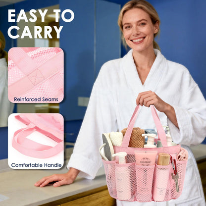 Mesh Shower Caddy Portable for College Dorm, Quick Dry Hanging Shower Bag with 8 Pockets, Bathroom Tote Organizer for Gym, Travel, Camping, Pink