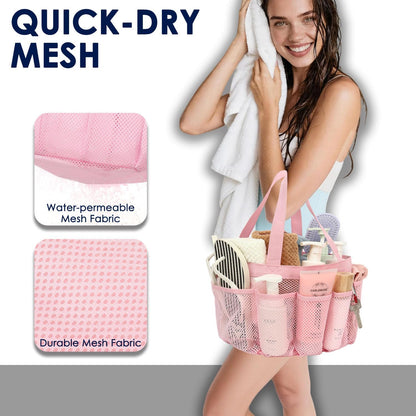Mesh Shower Caddy Portable for College Dorm, Quick Dry Hanging Shower Bag with 8 Pockets, Bathroom Tote Organizer for Gym, Travel, Camping, Pink
