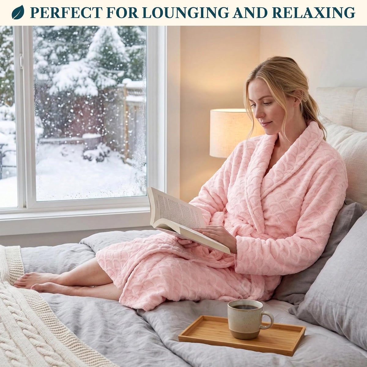 Plush Robe for Women, Soft Fleece Short Bathrobe, Mid Length Kimono