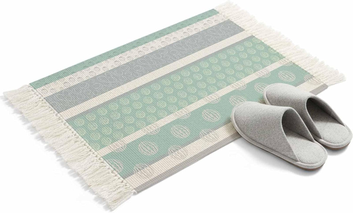Farm Fruits Area Rug for Bedroom 3 x 5 Ft, Large Washable Throw Carpet, Watermelon Lemons Peach Pink Grey Striped Bathroom Mat with Tassels for Living Room Kitchen Office Dorm