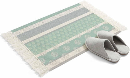 Farm Fruits Area Rug for Bedroom 3 x 5 Ft, Large Washable Throw Carpet, Watermelon Lemons Peach Pink Grey Striped Bathroom Mat with Tassels for Living Room Kitchen Office Dorm