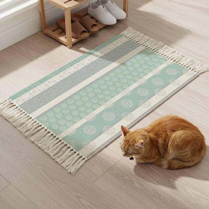 Farm Fruits Area Rug for Bedroom 3 x 5 Ft, Large Washable Throw Carpet, Watermelon Lemons Peach Pink Grey Striped Bathroom Mat with Tassels for Living Room Kitchen Office Dorm