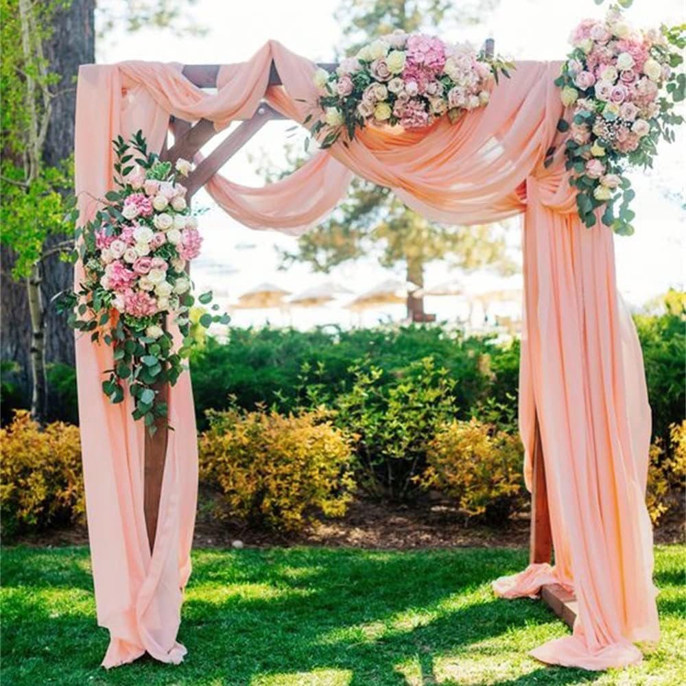 Wedding Arch Draping Fabric Peach Sheer Drapery Fabric Chiffon Backdrop Curtains for Party Wedding Chiffon Fabrics Drapes Curtain Semi Sheer Arbor Drapery for Ceremony Reception Swag Curtain