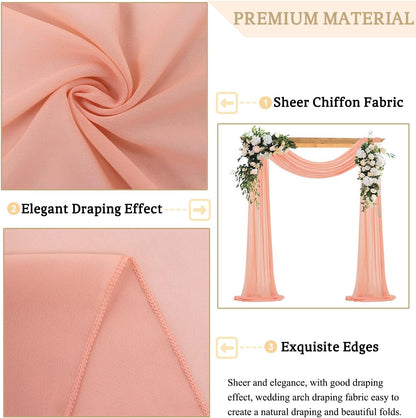 Wedding Arch Draping Fabric Peach Sheer Drapery Fabric Chiffon Backdrop Curtains for Party Wedding Chiffon Fabrics Drapes Curtain Semi Sheer Arbor Drapery for Ceremony Reception Swag Curtain