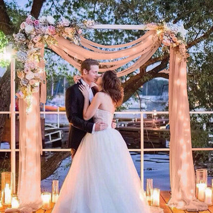Wedding Arch Draping Fabric Peach Sheer Drapery Fabric Chiffon Backdrop Curtains for Party Wedding Chiffon Fabrics Drapes Curtain Semi Sheer Arbor Drapery for Ceremony Reception Swag Curtain