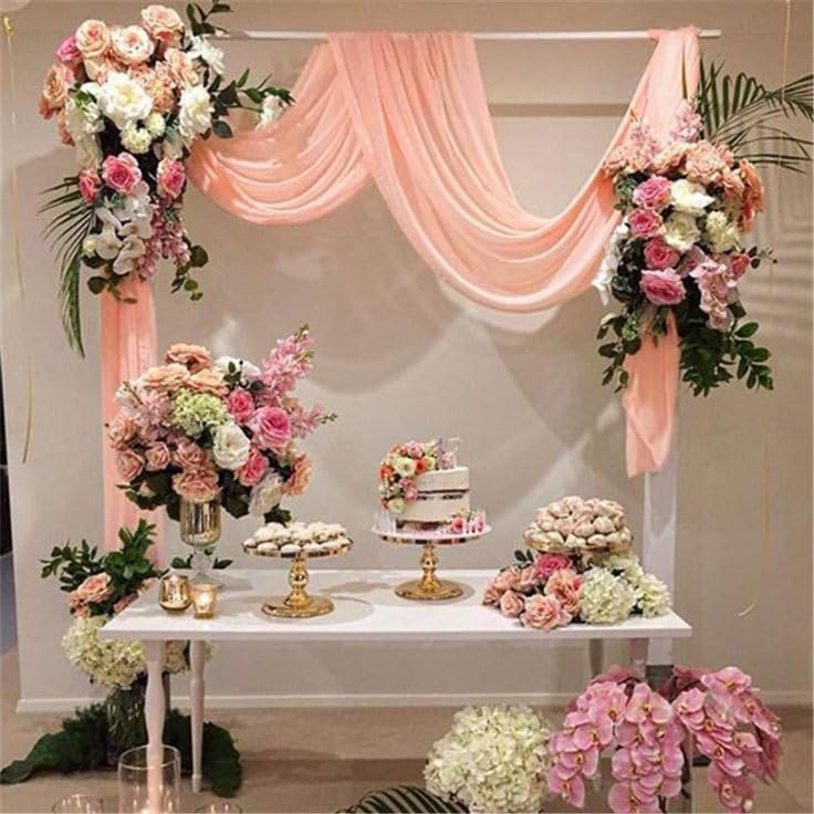 Wedding Arch Draping Fabric Peach Sheer Drapery Fabric Chiffon Backdrop Curtains for Party Wedding Chiffon Fabrics Drapes Curtain Semi Sheer Arbor Drapery for Ceremony Reception Swag Curtain