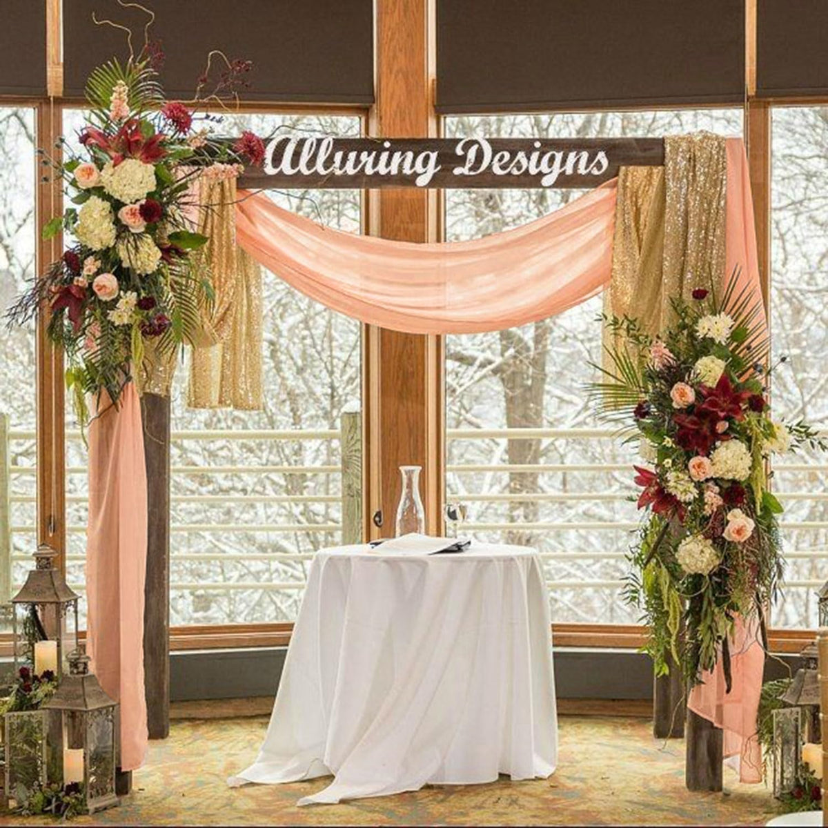 Wedding Arch Draping Fabric Peach Sheer Drapery Fabric Chiffon Backdrop Curtains for Party Wedding Chiffon Fabrics Drapes Curtain Semi Sheer Arbor Drapery for Ceremony Reception Swag Curtain