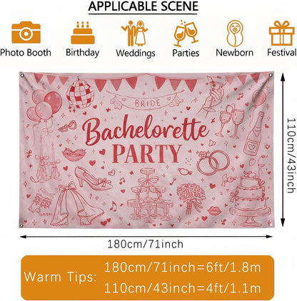 Bachelorette Party Backdrop, Fun Peach Romantic Decorations for Bridal Shower, Cute Wedding Celebration Background for Indoor/Outdoor Events 71x43 Inch