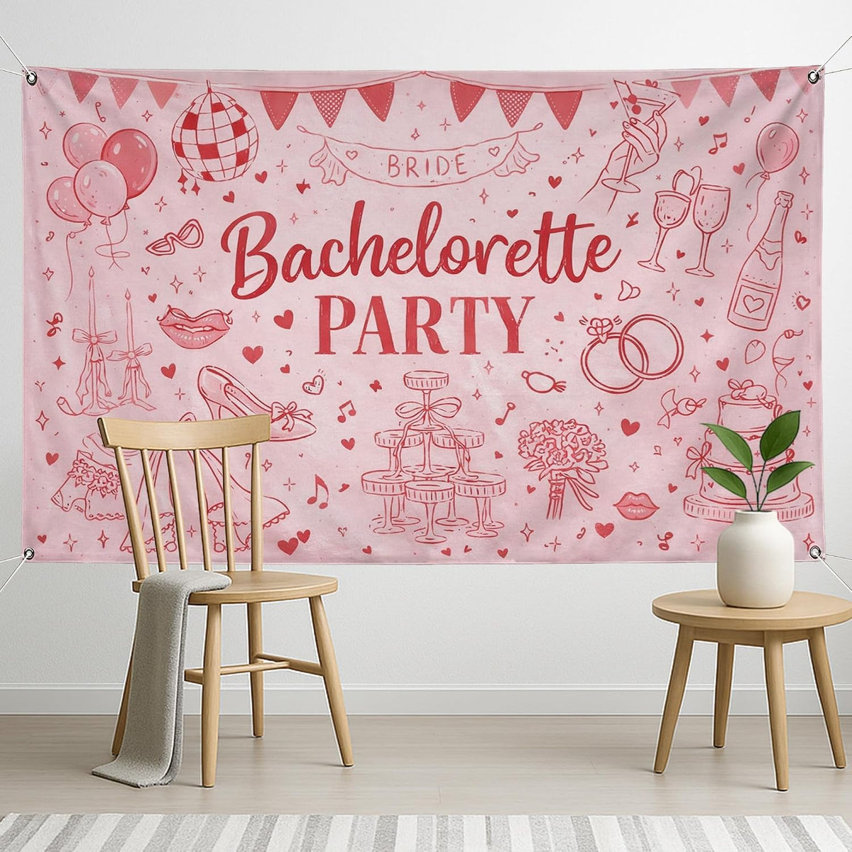 Bachelorette Party Backdrop, Fun Peach Romantic Decorations for Bridal Shower, Cute Wedding Celebration Background for Indoor/Outdoor Events 71x43 Inch