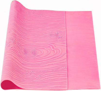 Silicone Lace Mold for Cakes Decorating, Woodgrain Fondant Impression Mat Silicone Lace Mold, Fondant Texture for Sugar Wood Texture Sheet Embossed Craft Tools (17 x 9 inches, Pink)