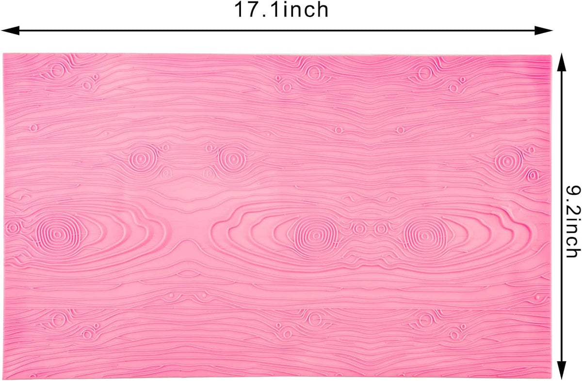 Silicone Lace Mold for Cakes Decorating, Woodgrain Fondant Impression Mat Silicone Lace Mold, Fondant Texture for Sugar Wood Texture Sheet Embossed Craft Tools (17 x 9 inches, Pink)