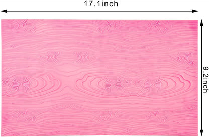 Silicone Lace Mold for Cakes Decorating, Woodgrain Fondant Impression Mat Silicone Lace Mold, Fondant Texture for Sugar Wood Texture Sheet Embossed Craft Tools (17 x 9 inches, Pink)