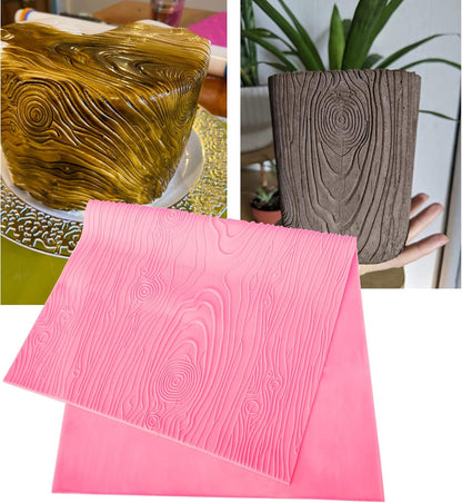 Silicone Lace Mold for Cakes Decorating, Woodgrain Fondant Impression Mat Silicone Lace Mold, Fondant Texture for Sugar Wood Texture Sheet Embossed Craft Tools (17 x 9 inches, Pink)