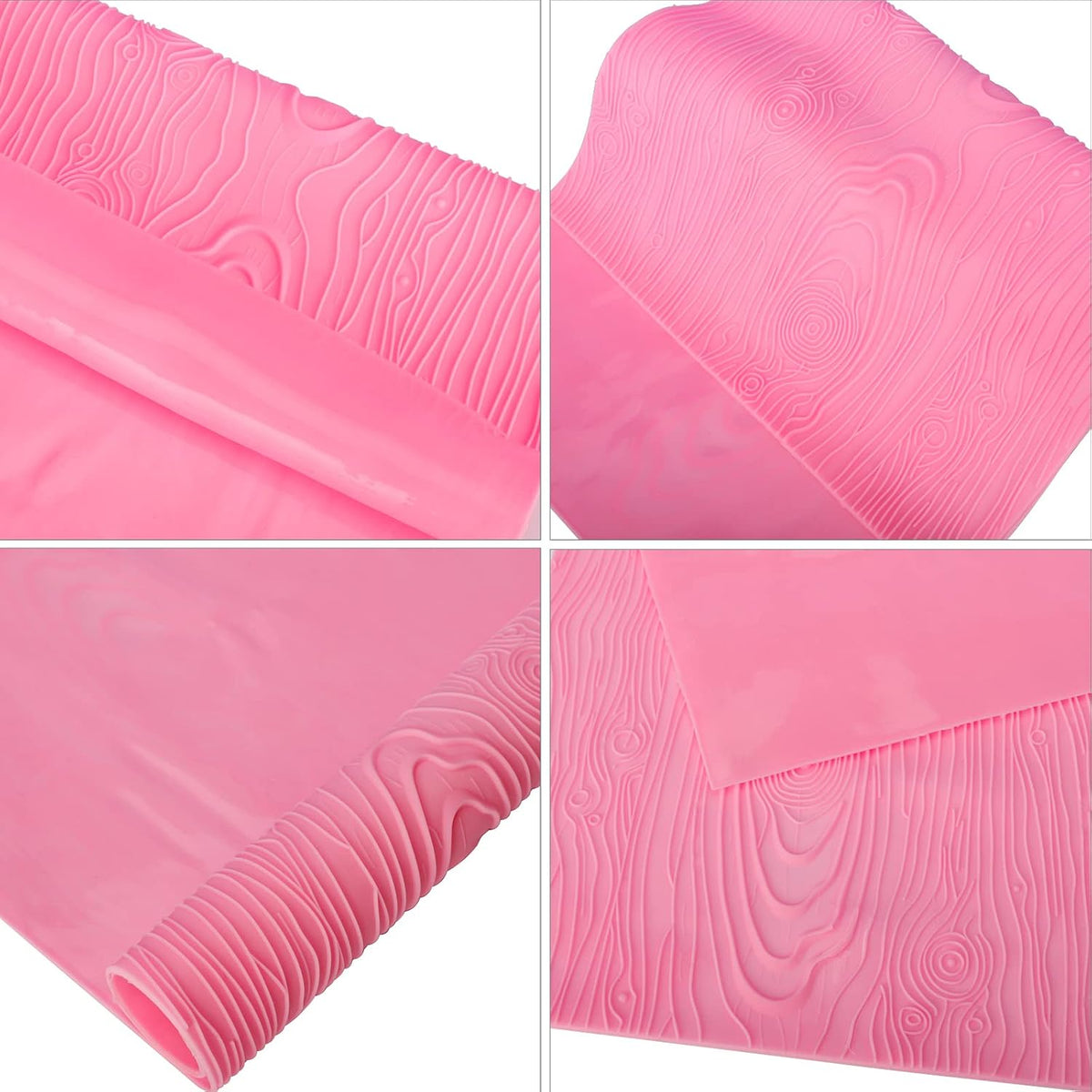 Silicone Lace Mold for Cakes Decorating, Woodgrain Fondant Impression Mat Silicone Lace Mold, Fondant Texture for Sugar Wood Texture Sheet Embossed Craft Tools (17 x 9 inches, Pink)